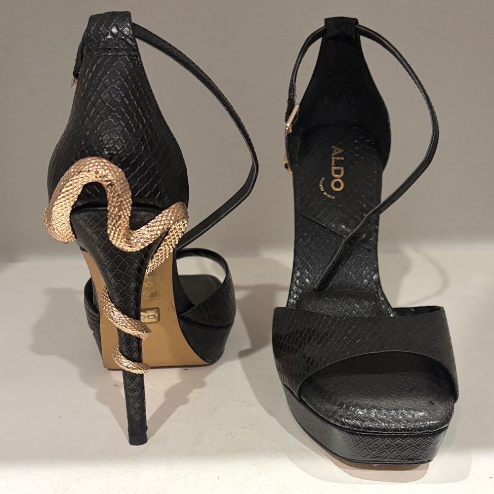 Aldo Black Heels with Gold Snake Detail